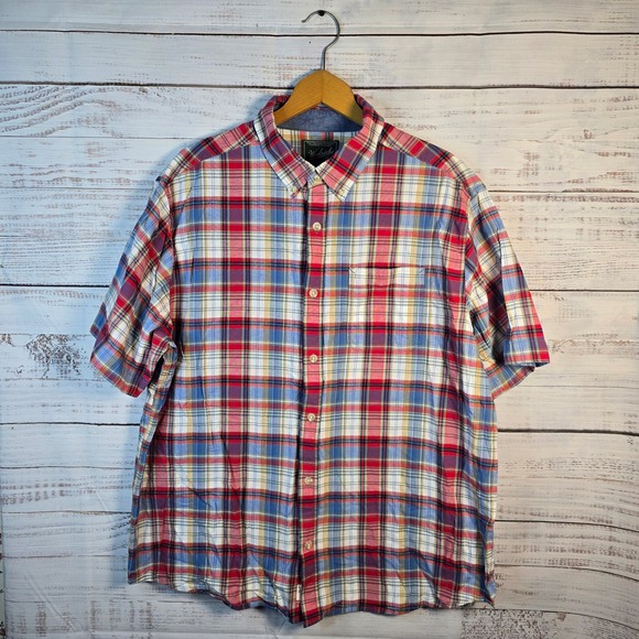 Woolrich Other - Woolrich Men's XL Plaid Button Front Short Sleeve Shirt Red Blue Cotton